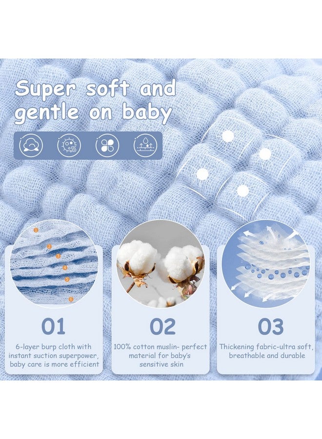 لوكسي مناديل تجشؤ من Looxii مصنوعة من قماش موسلين قطني 100%، مقاس كبير 20×10 بوصة، ناعمة للغاية وعالية الامتصاص، عبوة من 6 قطع من قماش التجشؤ للأطفال للأولاد والبنات (أزرق) - Image 2