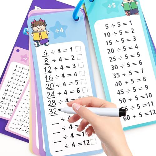 Anemeeoke 112 Division Flash Cards Large Math Table Flashcards Including 15 Cards 2 Dry Erase Markers 1 Rings Educational Times Table Flashcards for Classroom Home for 1st to 3rd Grades - Image 1