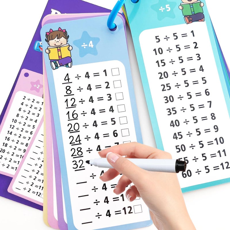 Anemeeoke 112 Division Flash Cards Large Math Table Flashcards Including 15 Cards 2 Dry Erase Markers 1 Rings Educational Times Table Flashcards for Classroom Home for 1st to 3rd Grades - Image 3