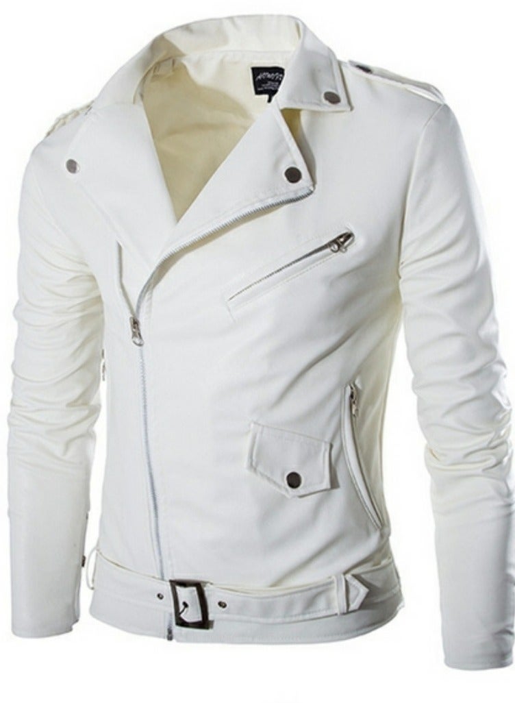 Stylish 100% Genuine Leather Jacket - White (Harley Motorcyclists) 