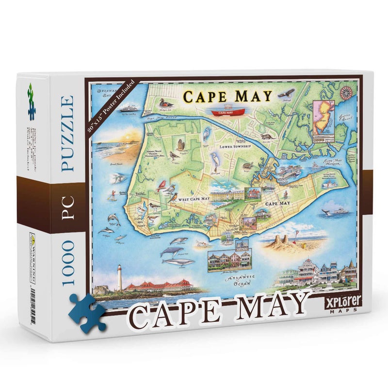 Xplorer Maps New Jerseys Cape May Map Jigsaw Puzzle 1000 Pieces HandIllustrated Educational Fun Family Activity Ages 7 Includes Poster - Image 3