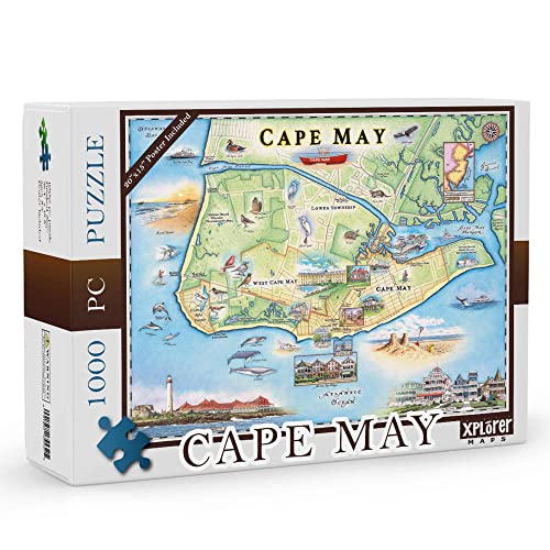 Xplorer Maps New Jerseys Cape May Map Jigsaw Puzzle 1000 Pieces HandIllustrated Educational Fun Family Activity Ages 7 Includes Poster - Image 1