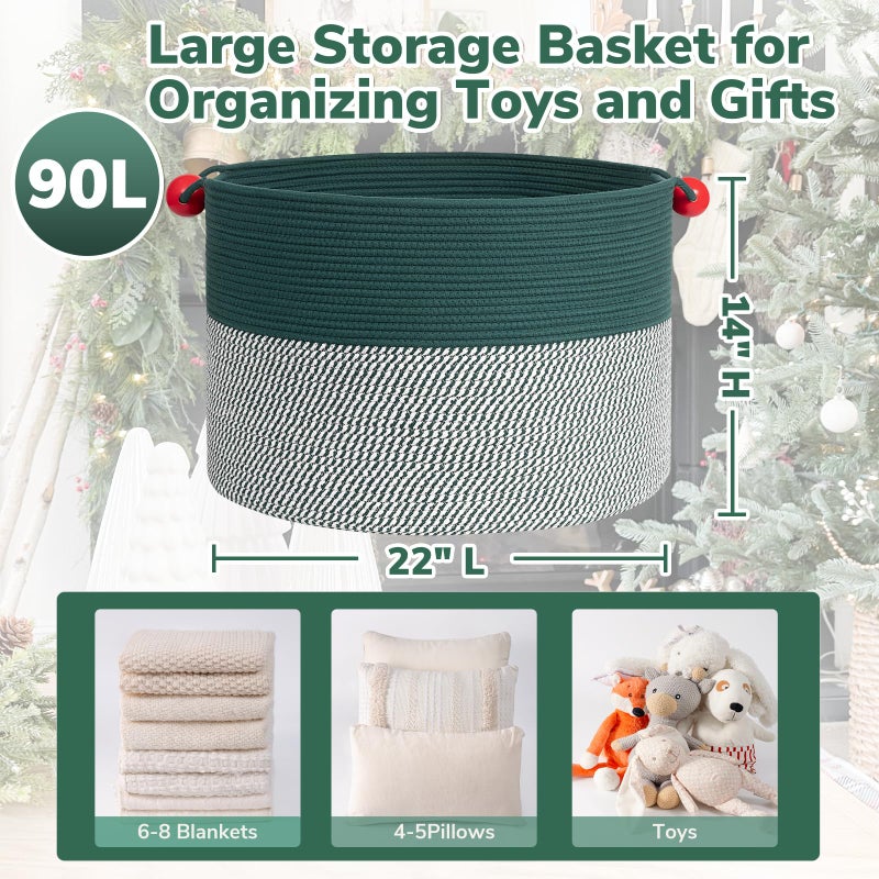 Goodpick Large Storage Basket 22" x 14", Woven Baby Storage for Blanket Living Room, Laundry Organizer for Clothes, Toys, Christmas Basket for Gifts, Green - Image 2