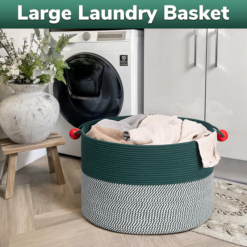 Goodpick Large Storage Basket 22" x 14", Woven Baby Storage for Blanket Living Room, Laundry Organizer for Clothes, Toys, Christmas Basket for Gifts, Green - Image 5