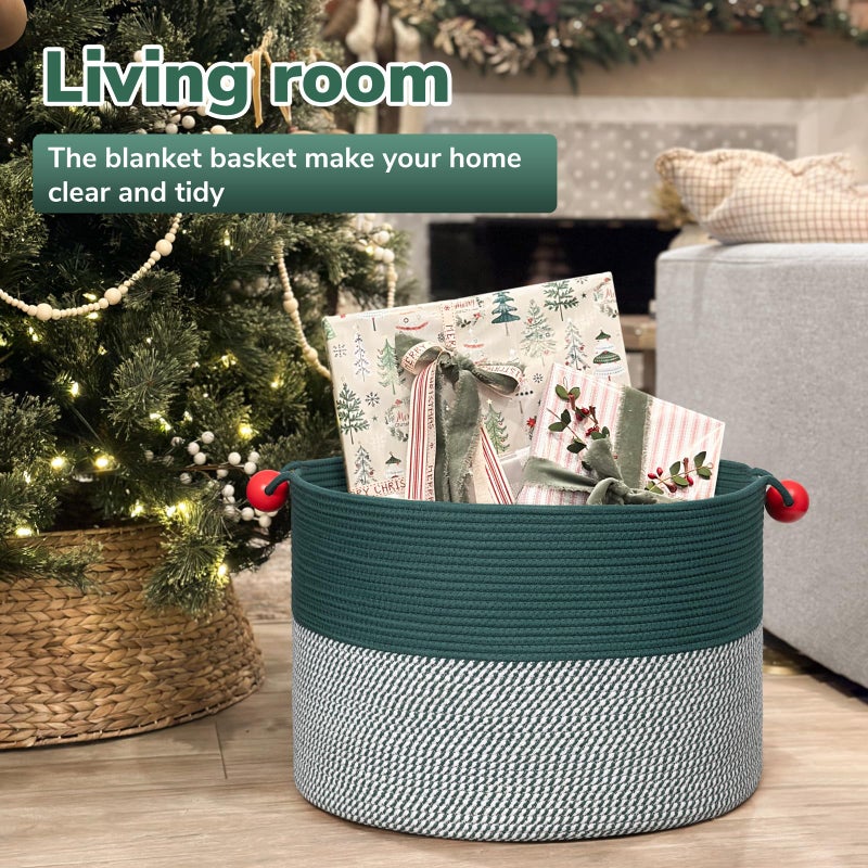 Goodpick Large Storage Basket 22" x 14", Woven Baby Storage for Blanket Living Room, Laundry Organizer for Clothes, Toys, Christmas Basket for Gifts, Green - Image 4