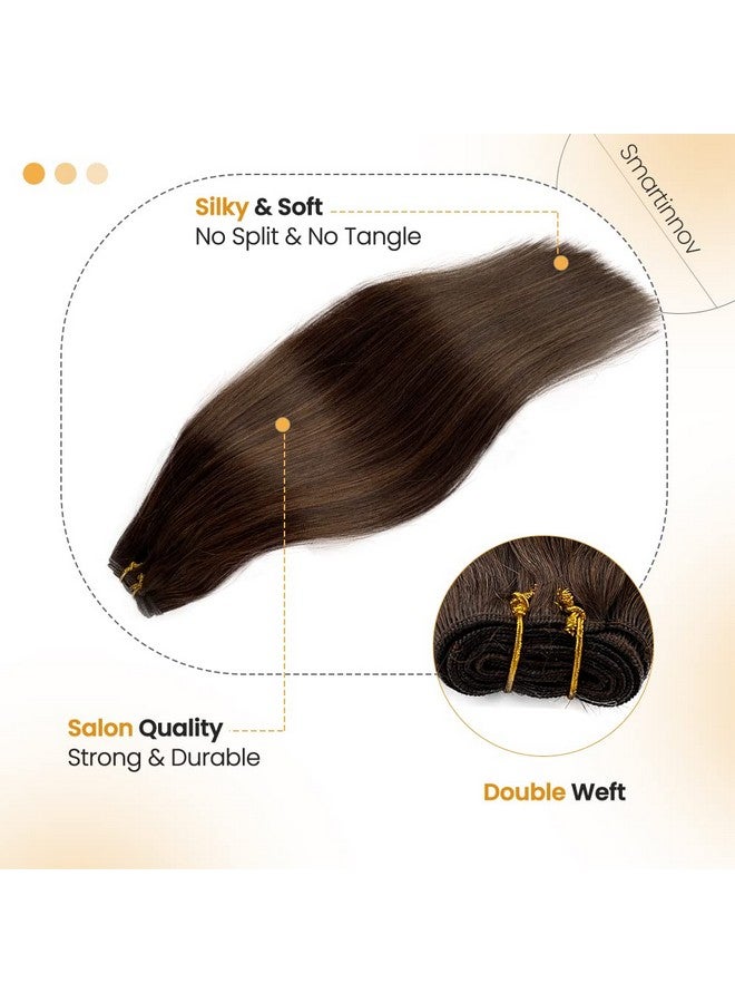 Smartinnov Hand Tied Weft Hair Extensions 22Inch Human Hair Ombre Brown Sew In Real Human Hair 120Gram Balayage Dark Brown Fading To Ash Blonde Highlight Double Weft Remy Hair Sew In Weft Hair Extensions - Image 2