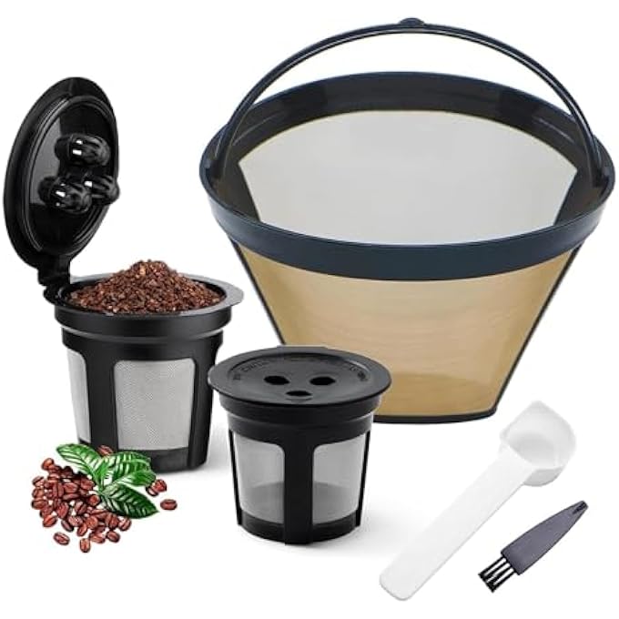 Paporich Coffee Filter Reusable Coffee Filter Set Durable Stainless Steel Holder Mesh Funnel Baskets Compatible With Ninja Dual Brew Coffee Maker Models Cfp201Cfp301Cfp305Cfp405 Set Of 3 - Image 2