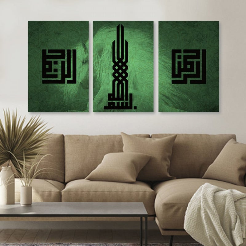 Marktna Three canvas panels with an Islamic design and a hollow frame, measuring (120×60), three pieces - Image 1