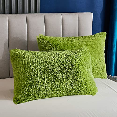 Yaoshuho Plush Fluffy Duvet Cover Queen Size Luxury Ultra Soft Shaggy Duvet Cover Set Faux Fur Comforter Bedding Set(1 Duvet Cover + 2 Pillow Shams), Green - Image 3