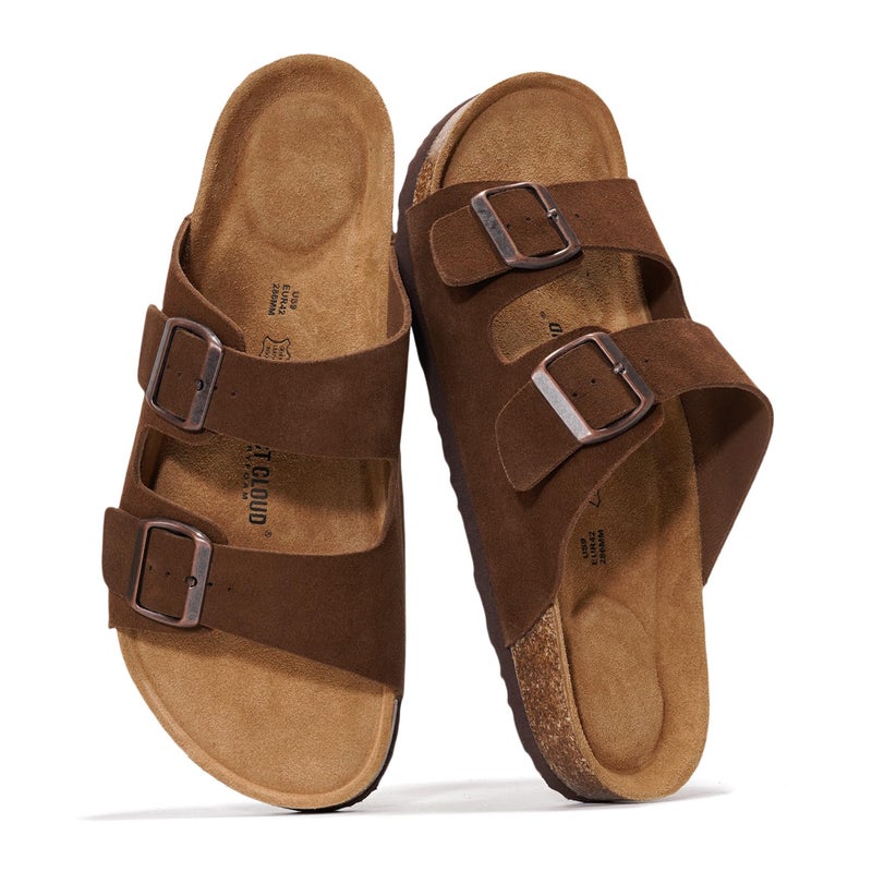 Project Cloud Genuine Leather Mens Sandals with Memory Foam Natural Cork Footbed Slides for Men Footwear - Non-Slip Double-Strap Buckle Summer Sandals (Arizona,CHOCSUEDE,9.5) - Image 5