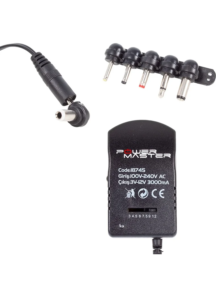 Angel Of Life Powermaster PM-18745 3 Volt - 12 Volt 3 Ampere Multi-End Adjustable Step Adapter