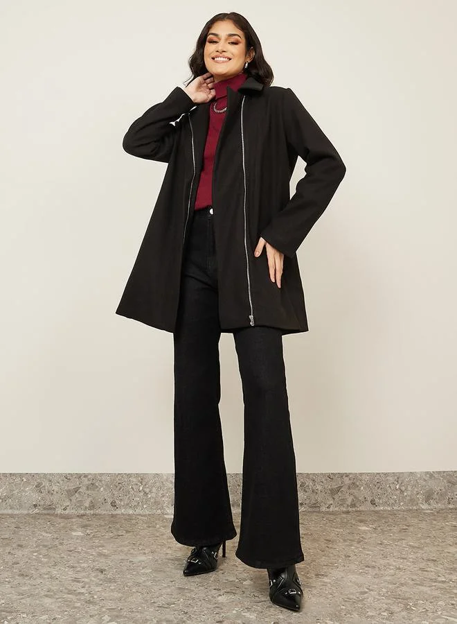 ستايلي Regular Fit  Longline Zip Through Biker Style Coat