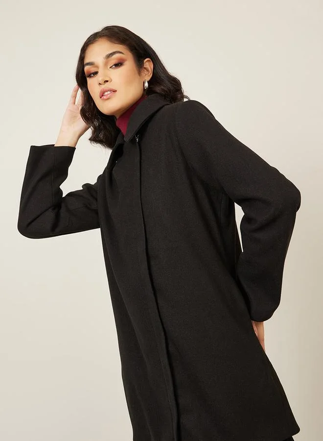 ستايلي Regular Fit  Longline Zip Through Biker Style Coat