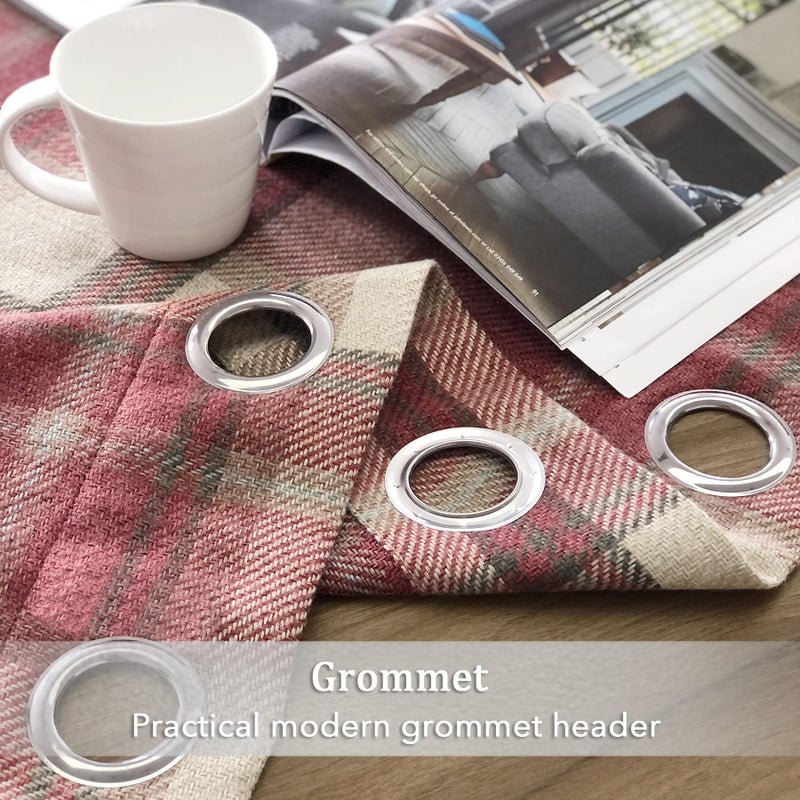 always4u Classic Red Plaid Curtains Highland Woolen Look Tartan Farmhouse Window Treatment Grommet Checked Curtains for Living Room Bedroom 2 Panels 45 * 84 Inches - Image 5