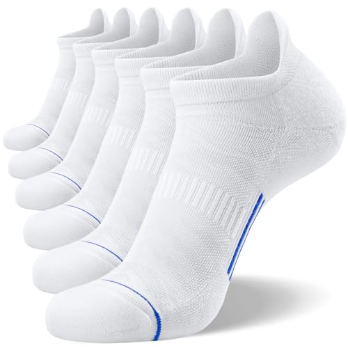 FITRELL 6 Pack Men's Ankle Running Socks Low Cut Cushioned No Show Athletic Sports Compression, Shoe Size 9-12, White+Blue - Image 1
