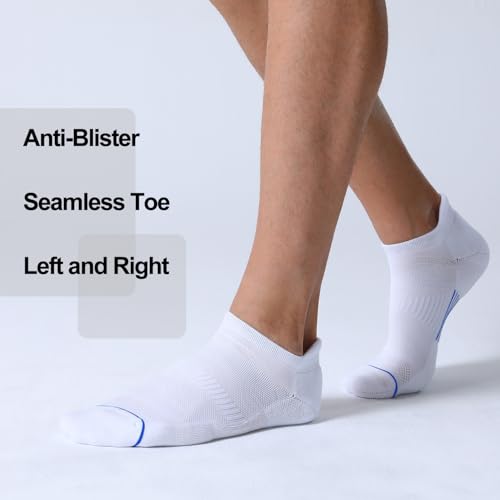 FITRELL 6 Pack Men's Ankle Running Socks Low Cut Cushioned No Show Athletic Sports Compression, Shoe Size 9-12, White+Blue - Image 4