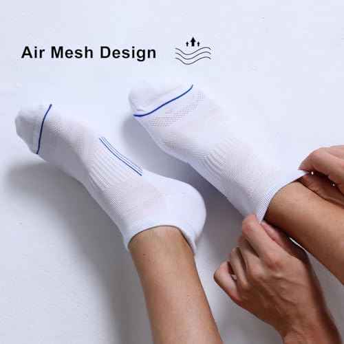 FITRELL 6 Pack Men's Ankle Running Socks Low Cut Cushioned No Show Athletic Sports Compression, Shoe Size 9-12, White+Blue - Image 3