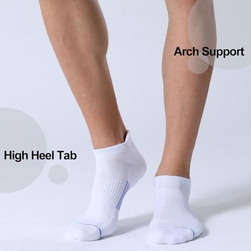 FITRELL 6 Pack Men's Ankle Running Socks Low Cut Cushioned No Show Athletic Sports Compression, Shoe Size 9-12, White+Blue - Image 5