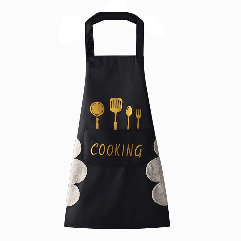 DILLMAN Women Kitchen Apron with Hand Wipe PocketsBig PocketHandwiping Waterproof for Cooking Baking BLACK