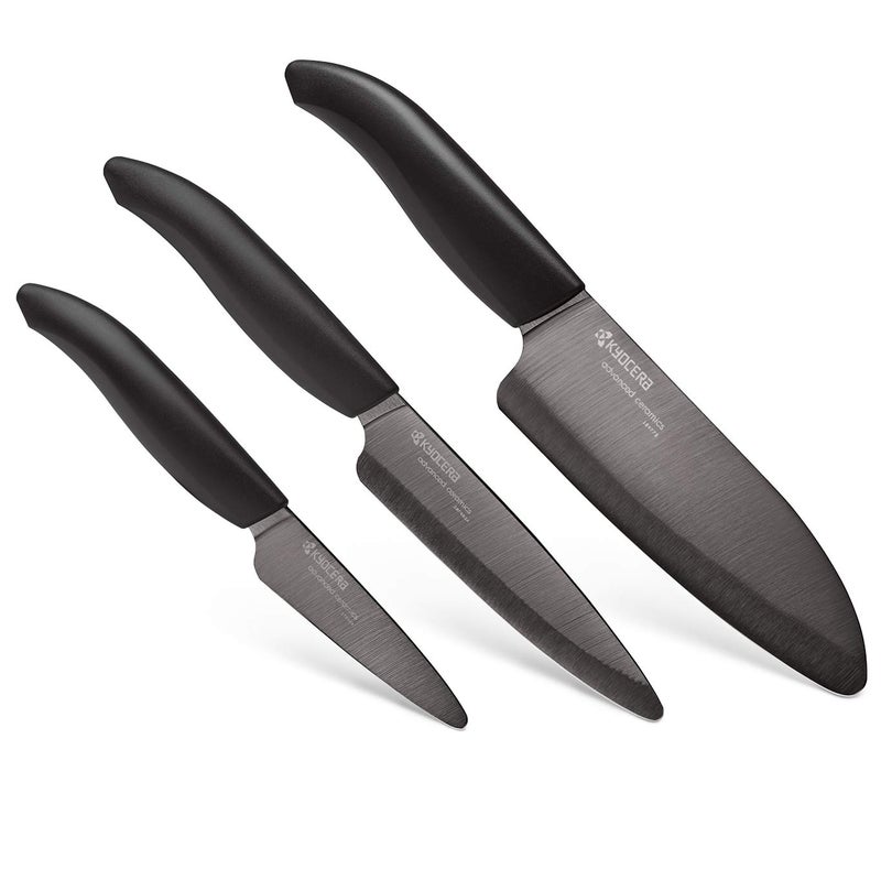Kyocera FK-3PC-BKBK Ceramic Advanced Knife Set, 5.5" 4.5" 3", Black Handle With Black Blade - Image 1