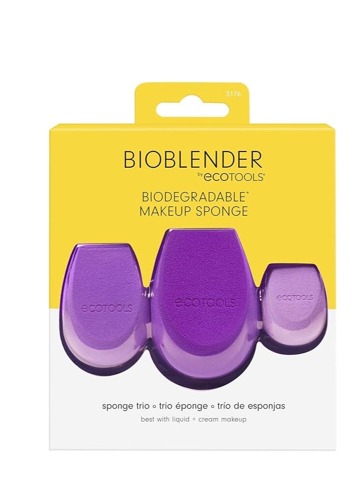 EcoTools Bioblender 3-Piece Beauty Sponge Set for Natural Makeup Blending, Suitable for Liquid and Cream Foundation, Purple - Image 1