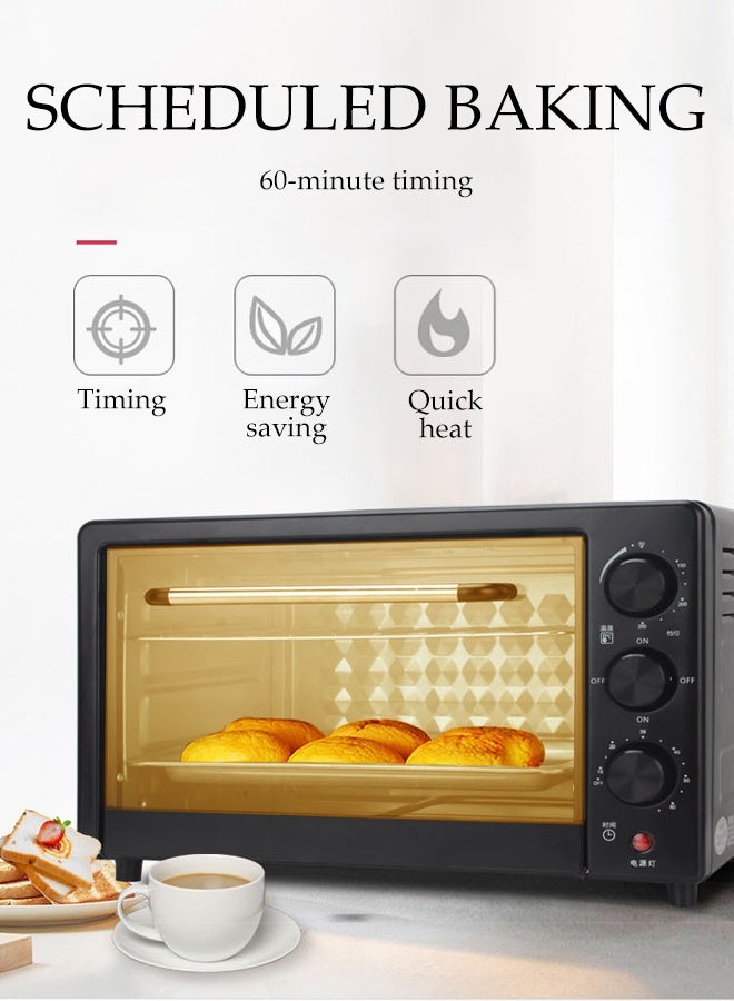 DUNISO 25 Liter Electric Oven Multifunctional Household Oven Adjustable Temperature(100-250°C) Double Heating Tube 60-Minute Timer and Automatic Shut Off Compact Size Toaster Oven with Baking Tray and Grill - Image 2