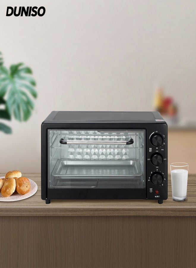 DUNISO 25 Liter Electric Oven Multifunctional Household Oven Adjustable Temperature(100-250°C) Double Heating Tube 60-Minute Timer and Automatic Shut Off Compact Size Toaster Oven with Baking Tray and Grill - Image 1