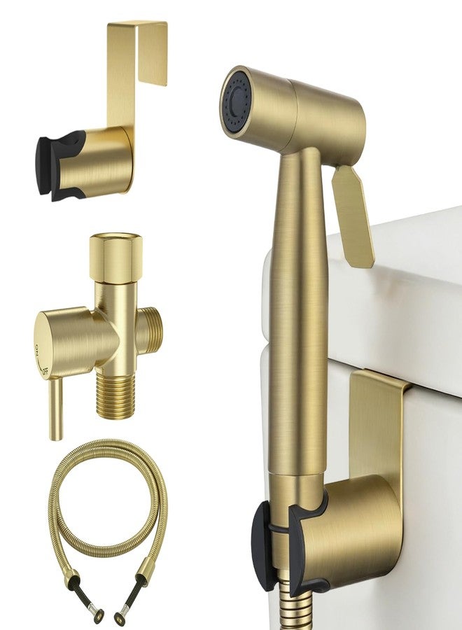 Lambloraey Brushed Gold Handheld Bidet Sprayer for Toilet, Stainless Steel Cloth Diaper Sprayer Kit with Solid Brass T-Valve, Adjustable Water Pressure Bidet Attachment - Image 1
