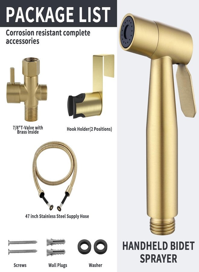 Lambloraey Brushed Gold Handheld Bidet Sprayer for Toilet, Stainless Steel Cloth Diaper Sprayer Kit with Solid Brass T-Valve, Adjustable Water Pressure Bidet Attachment - Image 4