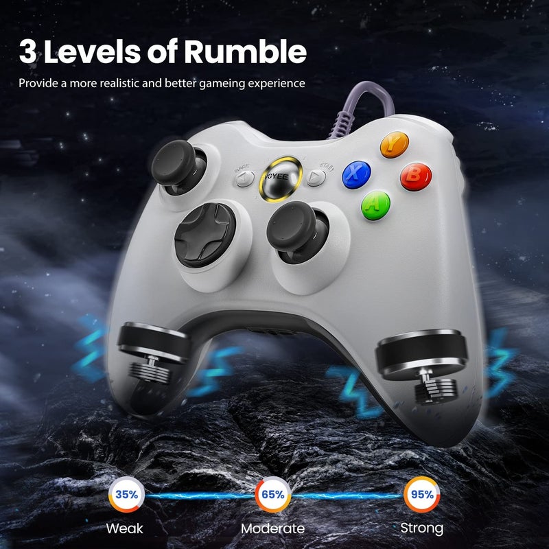 VOYEE PC Controller, Wired Controller Compatible with Microsoft Xbox 360 & Slim/PC Windows 10/8/7, with Upgraded Joystick, Double Shock | Enhanced (White) - Image 3
