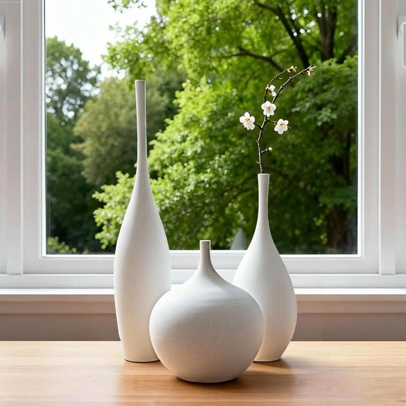 Relexome White Ceramic Vase Modern Boho Wabi-Sabi Flower Vase Set of 3 Decorative Aesthetic Vases for Centerpieces Pampas Matte Minimalist Vases for Living Room Table Shelf Home Decor Gift - Image 2