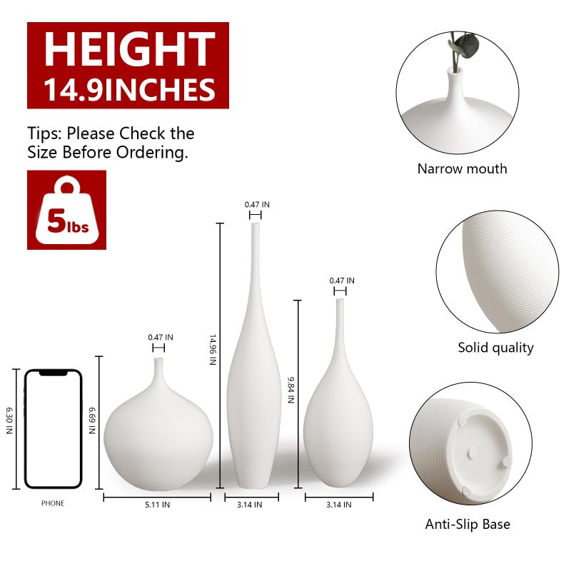 Relexome White Ceramic Vase Modern Boho Wabi-Sabi Flower Vase Set of 3 Decorative Aesthetic Vases for Centerpieces Pampas Matte Minimalist Vases for Living Room Table Shelf Home Decor Gift - Image 3