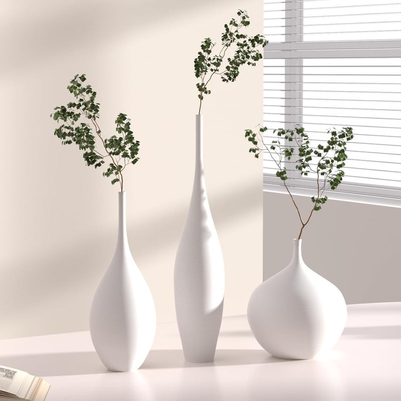 Relexome White Ceramic Vase Modern Boho Wabi-Sabi Flower Vase Set of 3 Decorative Aesthetic Vases for Centerpieces Pampas Matte Minimalist Vases for Living Room Table Shelf Home Decor Gift - Image 4