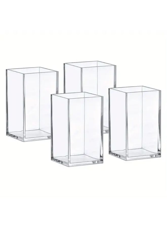 4pcs Clear Acrylic Pen Holder Organizer For Office Supplies Makeup Brushes - Image 1