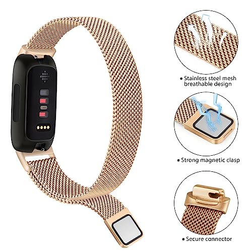 Meliya Metal Band for Fitbit Inspire 3 Bands Women Men, Stainless Steel Adjustable Straps Replacement Bands for Fitbit Inspire 3 Fitness Tracker (Rose Gold) - Image 2