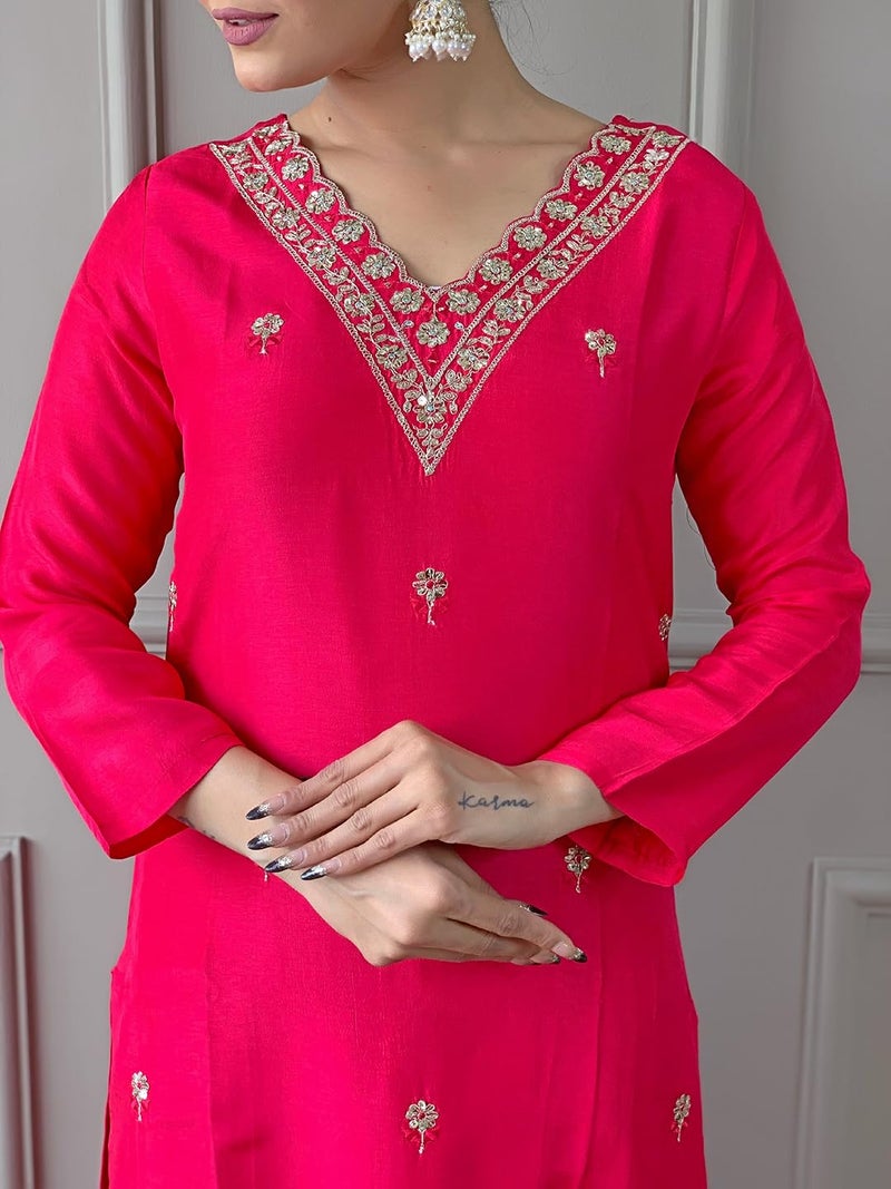 Naixa Women's Gajri Viscose Embroidered Straight Kurta with Viscose Pant and Silk Blend Printed Dupatta Sets (NX-467-Gajri-XS) - Image 5