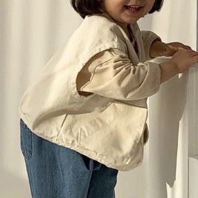 Korean-style Instagram Popular Small and Medium-sized Childrens Wear Spring and Autumn Pocket Crewneck Loose Vest Casual Denim Vest 2024 White. 