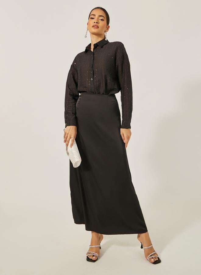 Styli Textured Striped Regular Fit Shirt with Metallic Detail - Image 1