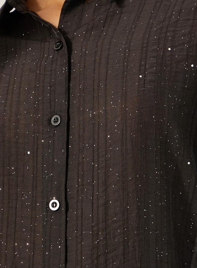 Styli Textured Striped Regular Fit Shirt with Metallic Detail - Image 5