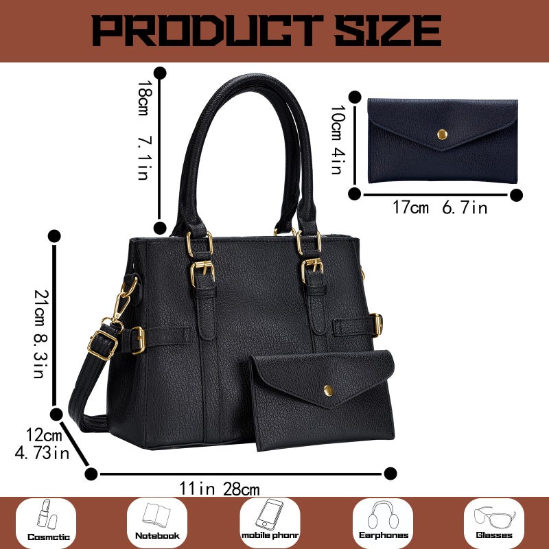 Tigpoy Women's Handbags Fashion Leather Handbags Purses For Women Tote Bag Shoulder Bag Top Handle Satchel Purse (Black) - Image 5