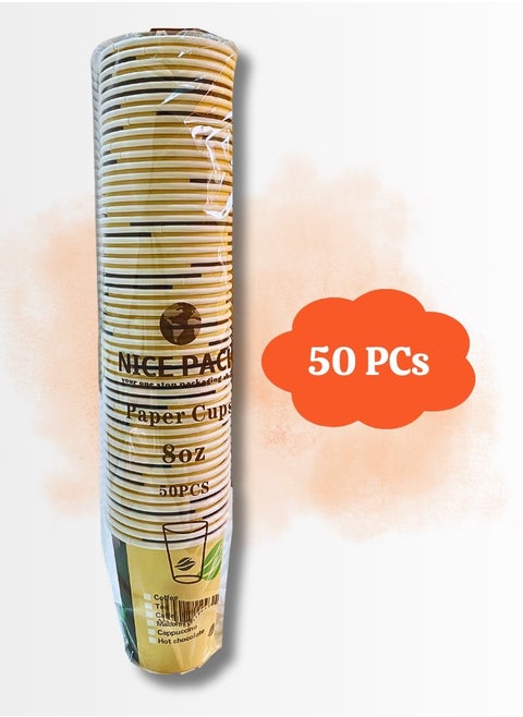 50 pcs Eco-Friendly Disposable Black and Pale Yellow Paper Cups - 8 oz Printed