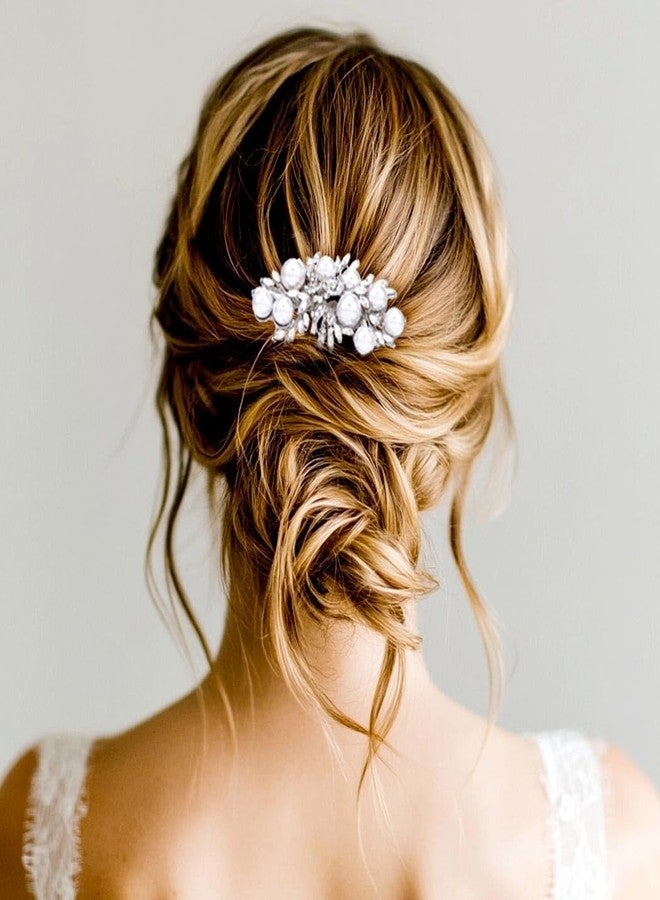 فويت مشط شعر زفاف من الكريستال فويت، قطعة رأس للعروس مزينة باللؤلؤ، قطعة شعر فضية مرصعة بأحجار الراين، إكسسوارات شعر جانبية للعروس للنساء - Image 4