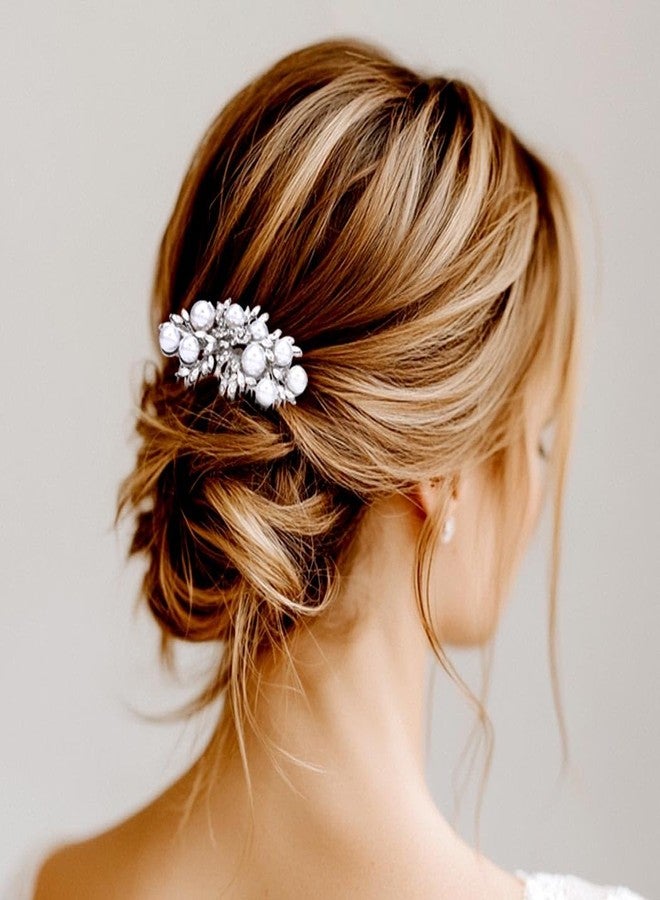 فويت مشط شعر زفاف من الكريستال فويت، قطعة رأس للعروس مزينة باللؤلؤ، قطعة شعر فضية مرصعة بأحجار الراين، إكسسوارات شعر جانبية للعروس للنساء - Image 2