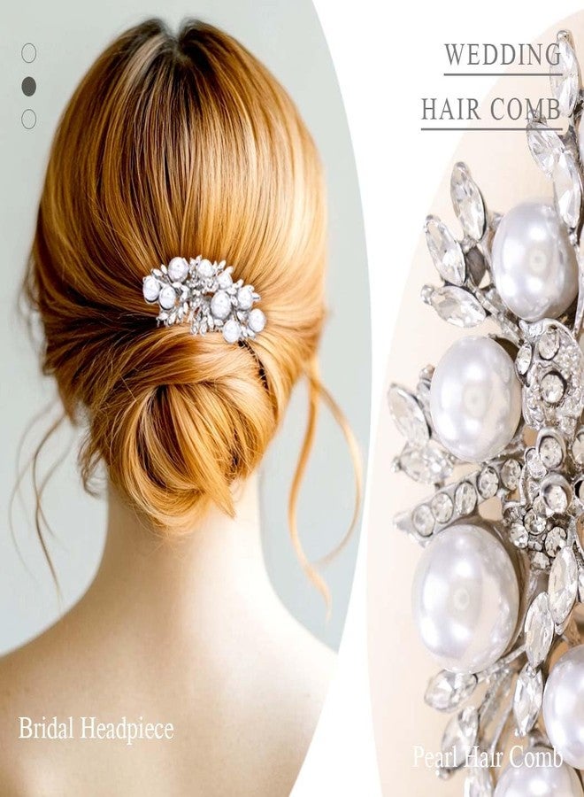 فويت مشط شعر زفاف من الكريستال فويت، قطعة رأس للعروس مزينة باللؤلؤ، قطعة شعر فضية مرصعة بأحجار الراين، إكسسوارات شعر جانبية للعروس للنساء - Image 5