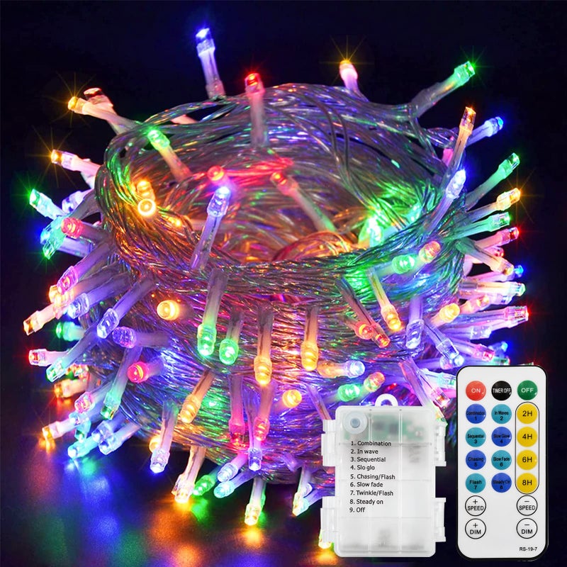 echosari Christmas String Lights 100 LEDs Outdoor LED Fairy String Lights Battery Operated with Remote Button CellDimmable Timer 8 Modes  Multicolor