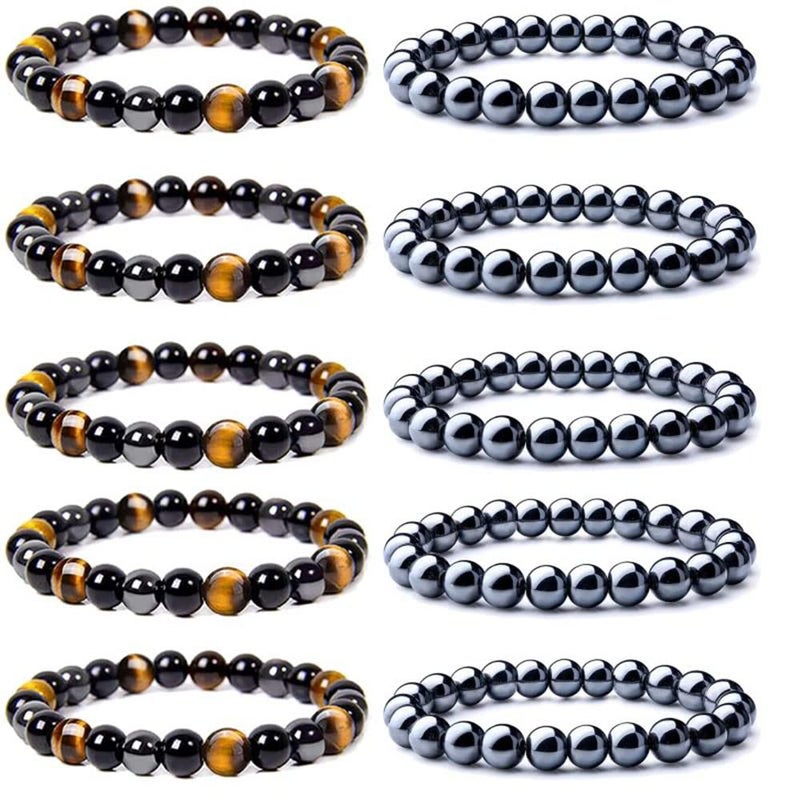 WAINIS 10PCS 8mm Black Hematite Bead Therapy Bracelet For Men Women Stone Bracelet Stress Relieving Triple Protection Anxiety Relief Bracelet Jewelry - Image 1