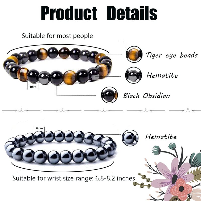 WAINIS 10PCS 8mm Black Hematite Bead Therapy Bracelet For Men Women Stone Bracelet Stress Relieving Triple Protection Anxiety Relief Bracelet Jewelry - Image 2