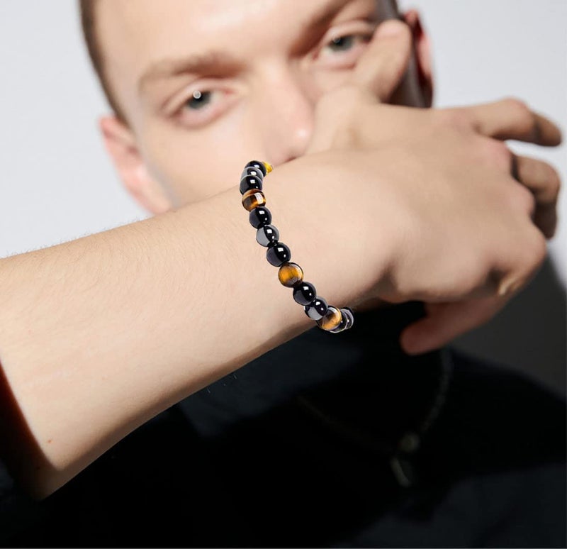 WAINIS 10PCS 8mm Black Hematite Bead Therapy Bracelet For Men Women Stone Bracelet Stress Relieving Triple Protection Anxiety Relief Bracelet Jewelry - Image 5