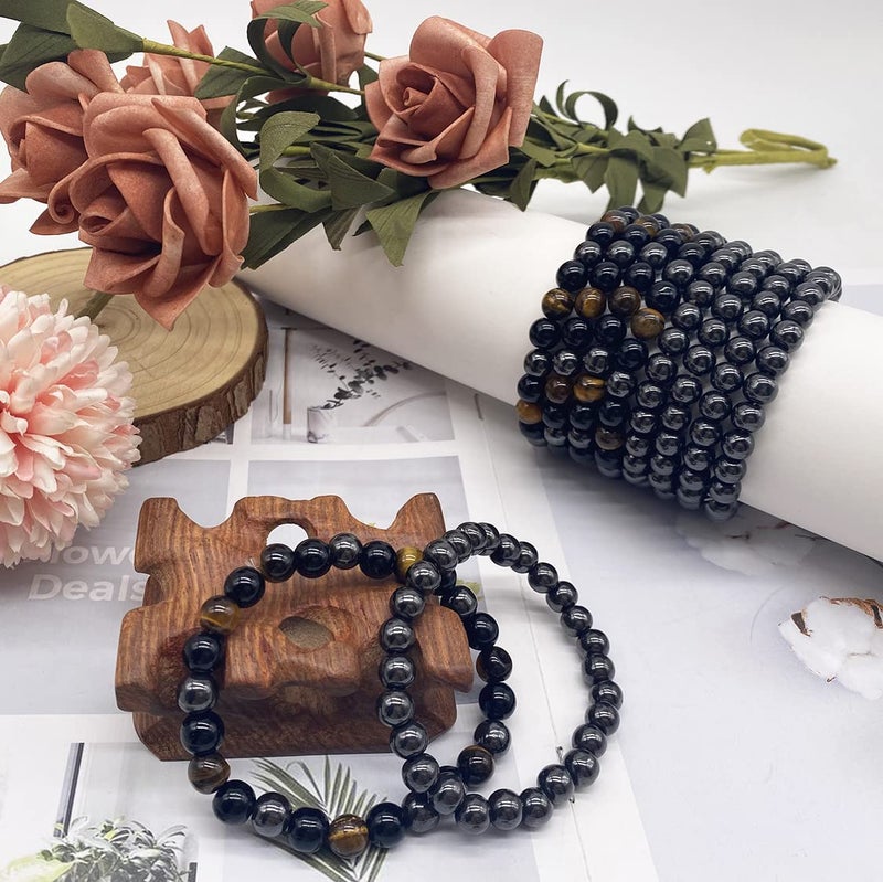 WAINIS 10PCS 8mm Black Hematite Bead Therapy Bracelet For Men Women Stone Bracelet Stress Relieving Triple Protection Anxiety Relief Bracelet Jewelry - Image 4
