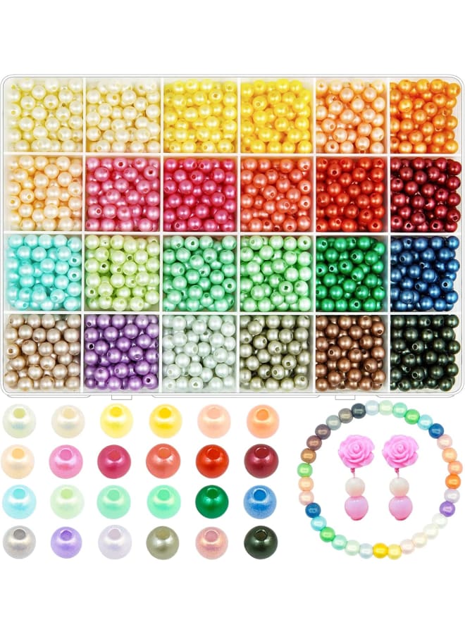 1800Pcs 6MM Pearl Beads for Craft, 24 Colors Matte ABS Round Faux Pearls with Hole Handcrafted Loose Spacer Jewelry Making DIY Crafts Necklaces Bracelets Dress Wedding Decor (Matte)1 - Image 1